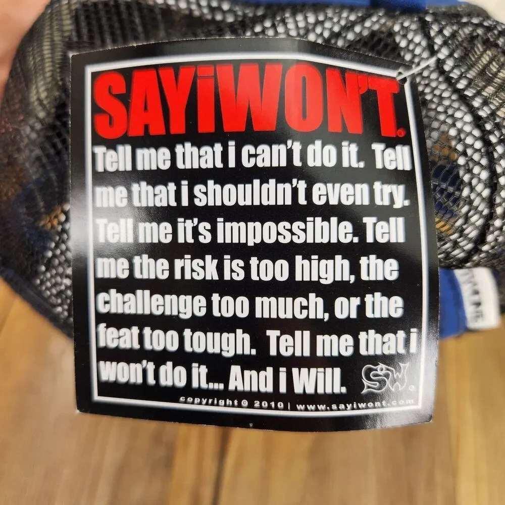 SAYiWON'T Trucker Hat Cap Blue Black Mesh Snapback Motivational Logo Thunder